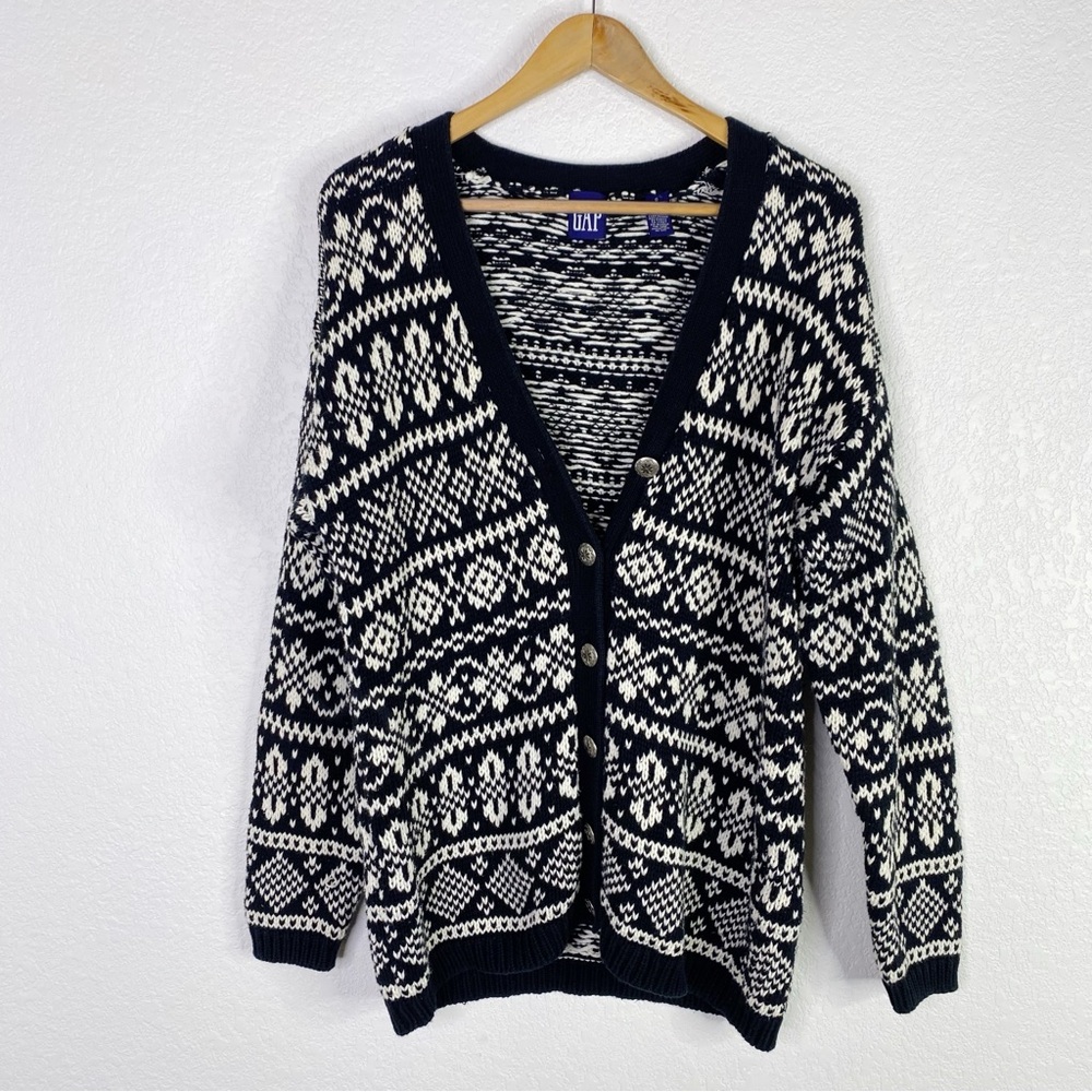 Vintage Gap Black & White Knit Cardigan Sweater